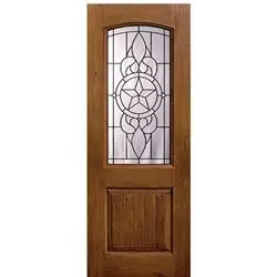 1 Panel Arch Lite Brazos, Knotty Alder Wood Grain Fiberglass Entry Door