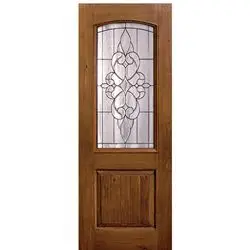 1 Panel Arch Lite Courtlandt, Knotty Alder Wood Grain Fiberglass Entry Door