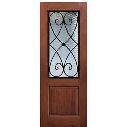 1 Panel 2/3 Lite Charleston, Knotty Alder Wood Grain Fiberglass Entry Door