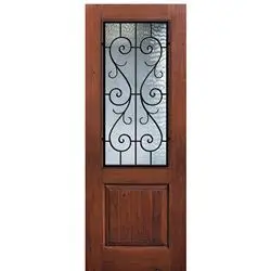 1 Panel 2/3 Lite St. Charles, Knotty Alder Wood Grain Fiberglass Entry Door