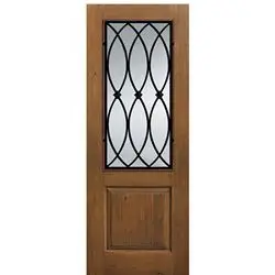 1 Panel 2/3 Lite La Salle, Knotty Alder Wood Grain Fiberglass Entry Door