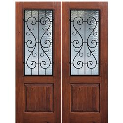 1 Panel 2/3 Lite St. Charles, Knotty Alder Wood Grain Fiberglass Double Entry Door
