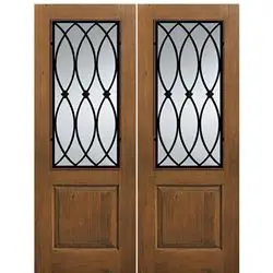 1 Panel 2/3 Lite La Salle, Knotty Alder Wood Grain Fiberglass Double Entry Door
