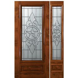 6'-8" 3/4 Lite Knotty Alder Wood Entry Door and One Sidelite with Brazos Decorative Glass