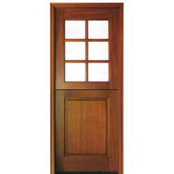 Pre-hung 8'-0" Tall 6 Lite Square Glass Top Mahogany Dutch Door with Solid Bottom Panel