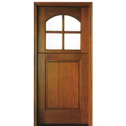 Pre-hung 6'-8" Tall 4 Lite Arched Glass Top Mahogany Dutch Door with Solid Bottom Panel