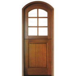 Pre-hung 8'-0" Tall 6 Lite Arch Top Mahogany Dutch Door with Solid Bottom Panel
