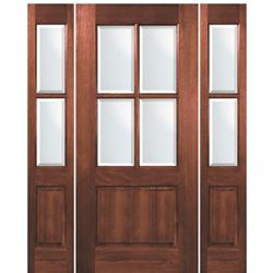 80" Tall 4 Lite 1 Panel Bottom Mahogany Exterior Door with Matching 2 Lite Sidelites