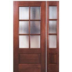 80" Tall 6 Lite 1 Panel Bottom Mahogany Exterior Single Door with Matching 3 Lite Sidelite