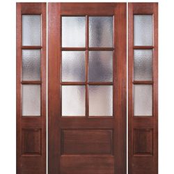 80" Tall 6 Lite 1 Panel Bottom Mahogany Exterior Single Door with Matching 3 Lite Sidelites