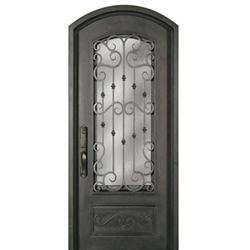 40"x84" Pre-Hung Forged Iron Arched Top 3/4 Lite Entry Door with Ornate Decorative Grille