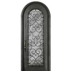 39"x96" Pre-Hung Forged Iron Round Top Full Lite Single Entry Door with Decorative Grille