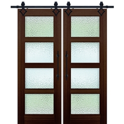 Mahogany 8'-0" Tall Continental 4 Lite Double Barn Door