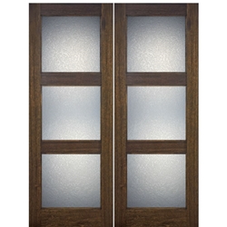 72"X80" Contemporary 3-Lite Mahogany Wood Entry Double Door