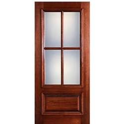 80" Tall 4-Lite 1-Panel True Divided Lite (TDL) Mahogany Wood Entry Door with Raised Moulding