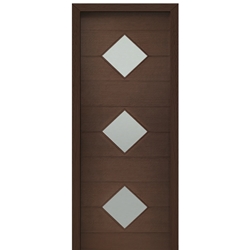 36" X 96" Tall Flores 3 Lite Diamond Lite Modern Mahogany Entry Door with Sandblasted IG Glass or Clear Glass