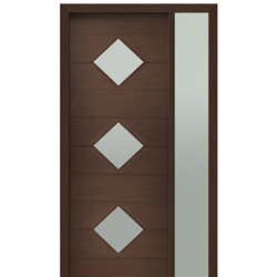 Prehung 36" X 96" Tall Flores 3-Lite Diamond Lite Modern Mahogany Entry Door with One Sidelite