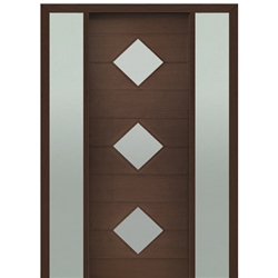 Prehung 36" X 96" Tall Flores 3 Lite Diamond Lite Modern Mahogany Entry Door with Two Sidelite
