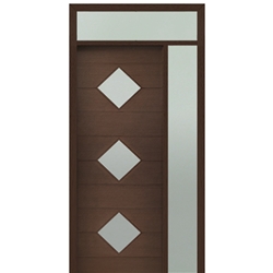 Prehung 36" X 96" Tall Flores 3-Lite Diamond Lite Modern Mahogany Entry Door with One Sidelite and Transom