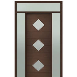 Prehung 36" X 96" Tall Flores 3-Lite Diamond Lite Modern Mahogany Entry Door with Two Sidelite and Transom