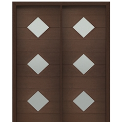 72" X 96" Tall Flores 3-Lite Diamond Lite Modern Mahogany Entry Double Door with Sandblasted IG or Clear Low E Glass