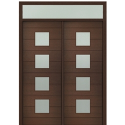 Prehung 72" X 96" Tall Flores 3-Lite Diamond Lite Modern Mahogany Entry Double Door with Transom