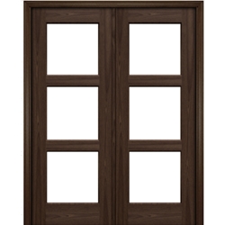 Port Collection Naples Mahogany 3 Lite Contemporary Prehung HVHZ Impact Rated Double Door